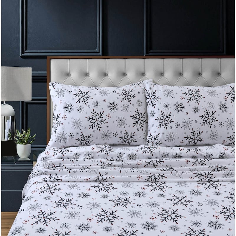 200-GSM Heavyweight Cotton Flannel Printed Pillowcases (Set of 2) - King - lit it snow