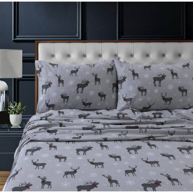 200-GSM Heavyweight Cotton Flannel Printed Pillowcases (Set of 2) - King - checkered buck