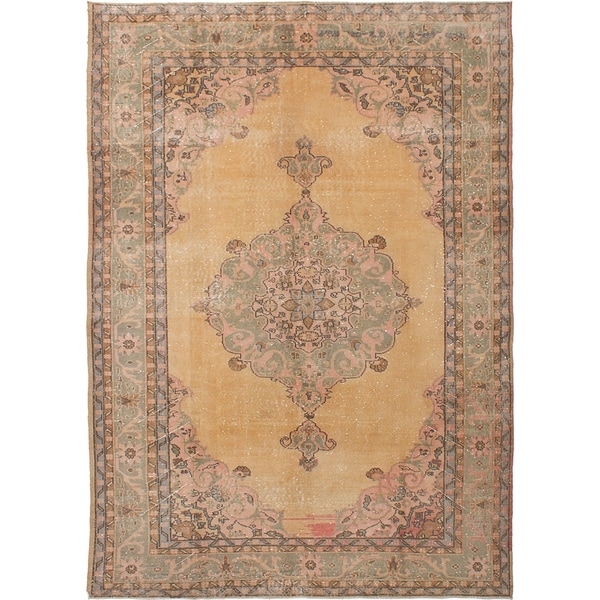 ECARPETGALLERY Hand-knotted Antalya Vintage Beige Wool Rug - 7'3 x 10'4