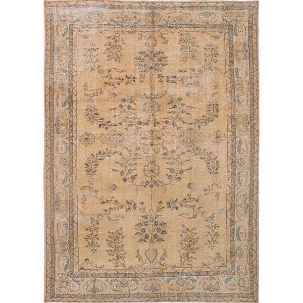 ECARPETGALLERY Hand-knotted Antalya Vintage Beige Wool Rug - 7'1 x 10'3