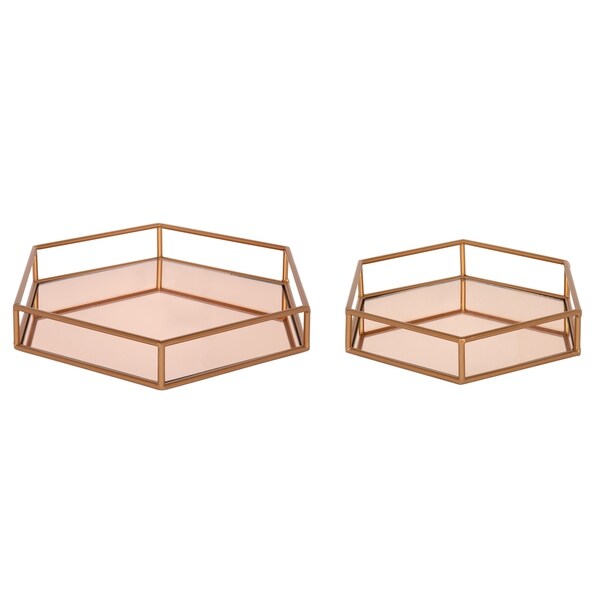 Kate and Laurel Felicia Nesting Metal Mirrored Decorative Trays Gold//Black 2 Piece