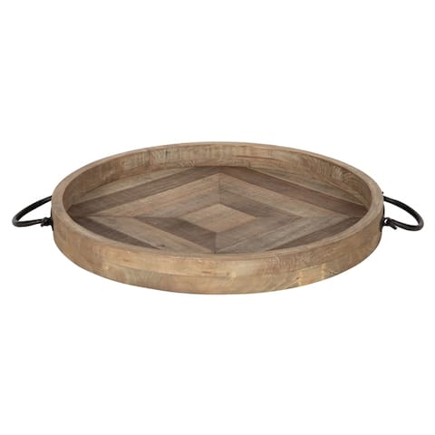 Kate and Laurel Marmora Wood and Metal Round Tray - 18" diameter