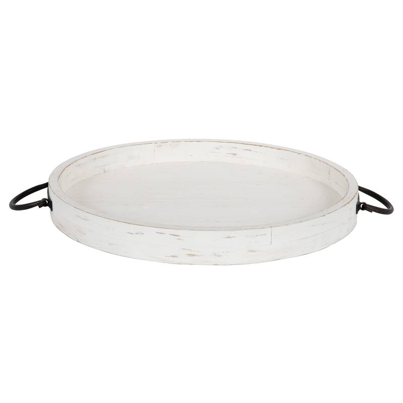 Kate and Laurel Marmora Wood and Metal Round Tray - 18" diameter - White