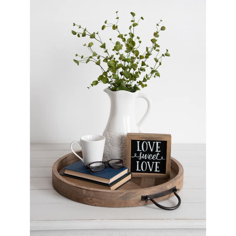 Kate and Laurel Marmora Wood and Metal Round Tray - 18" diameter