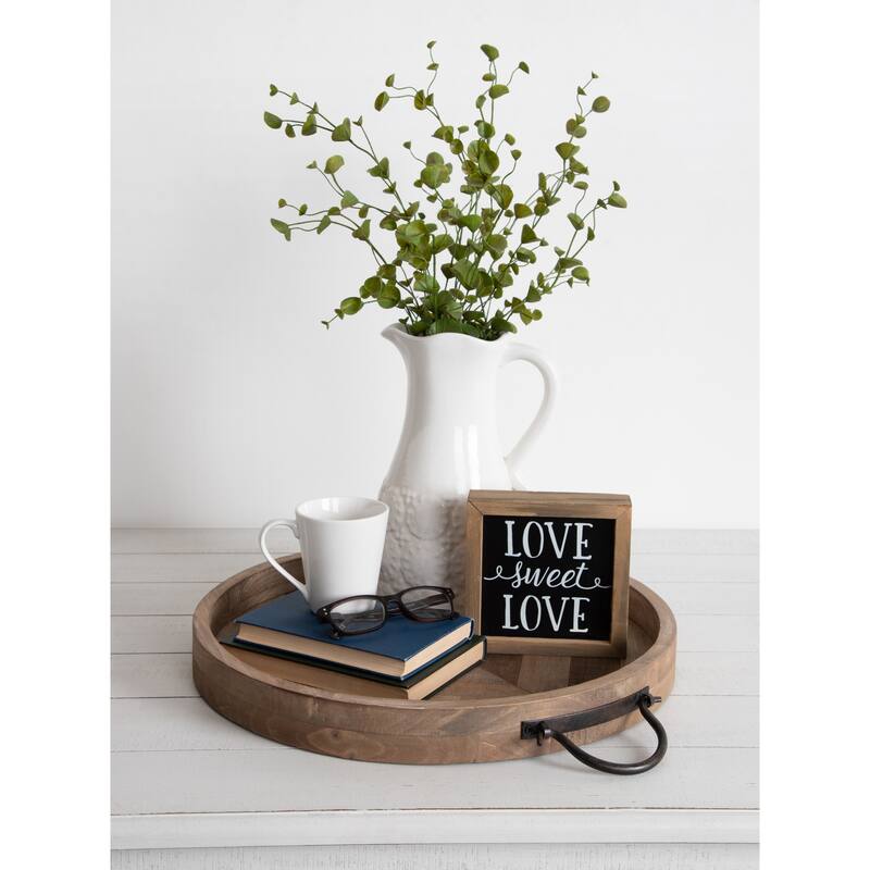 Kate and Laurel Marmora Wood and Metal Round Tray - 18" diameter