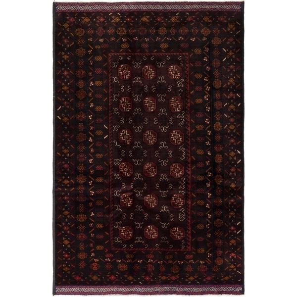 ECARPETGALLERY Hand-knotted Royal Baluch Black, Burgundy Wool Rug - 4'3 x 6'5