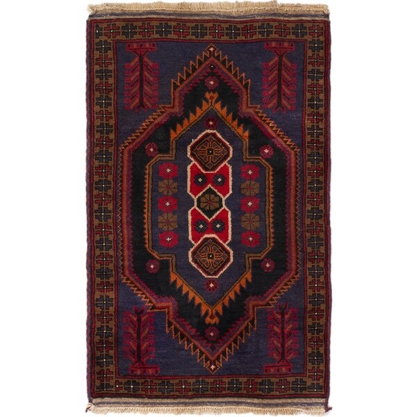 ECARPETGALLERY Hand-knotted Baluch Dark Navy, Red Wool Rug - 2'10 x 4'7