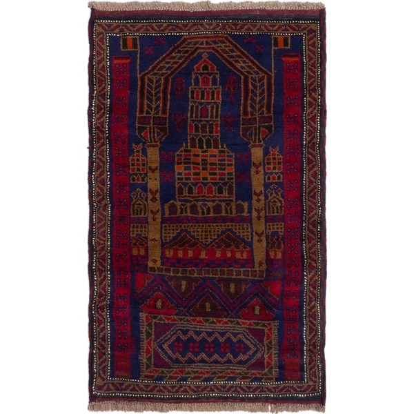 ECARPETGALLERY Hand-knotted Baluch Dark Blue, Red Wool Rug - 2'10 x 4'8