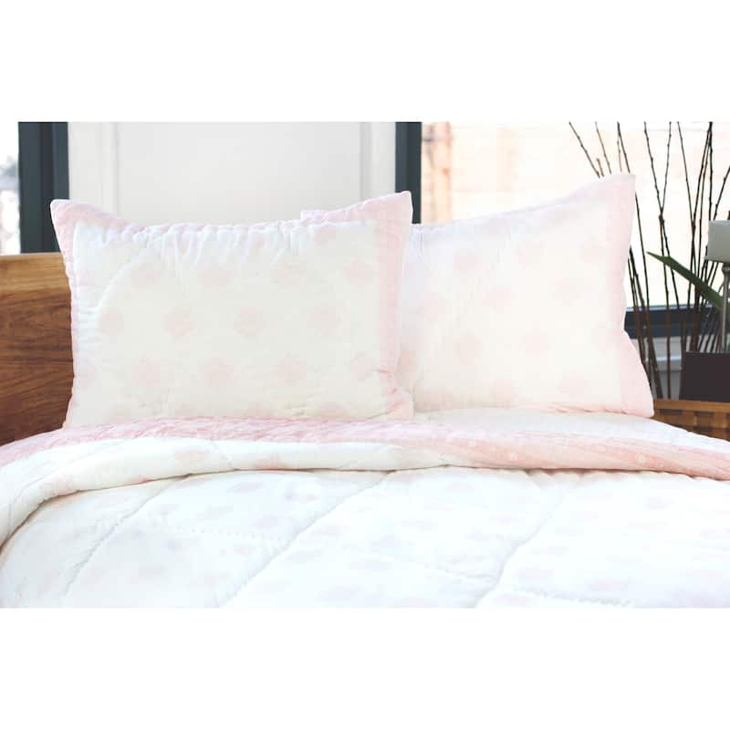 Cotton Veil Collection Hand blocked Medallion Quilt Set - Pink - King - 3 Piece