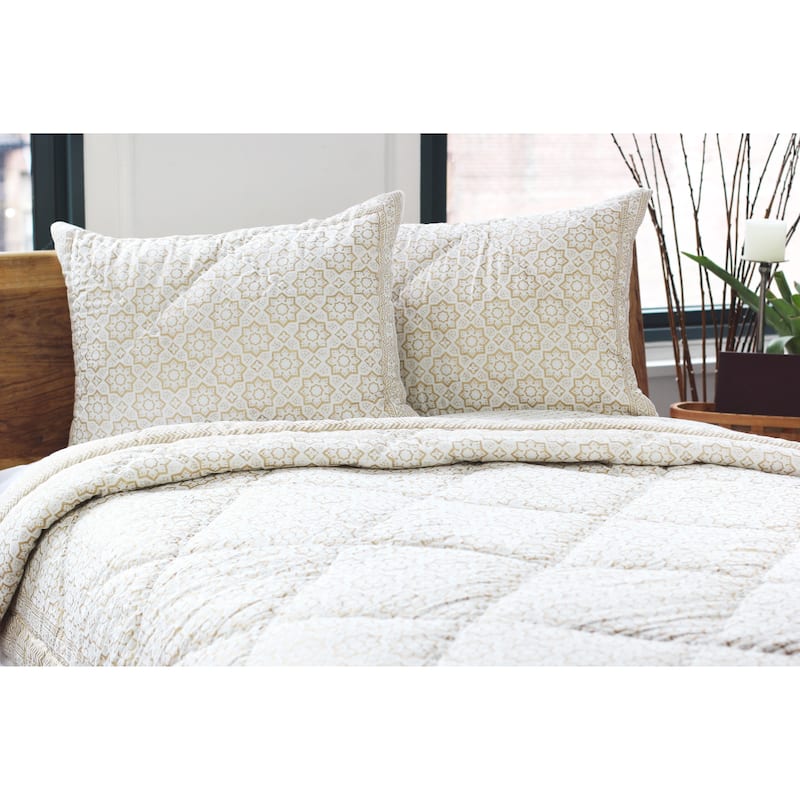 Cotton Veil Collection Sun Tile Quilt Set - Gold - Full - Queen - 3 Piece