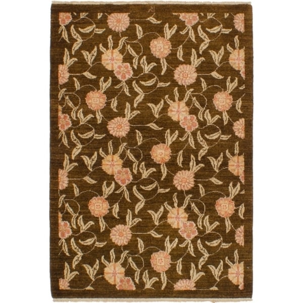 ECARPETGALLERY Hand-knotted Chobi Finest Dark Brown Wool Rug - 3'5 x 4'10