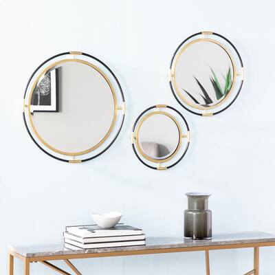 SEI Furniture Gusson Black and Gold Round Wall Mirrors 3pc Set