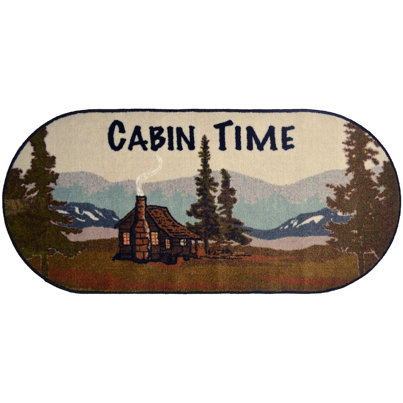 Cozy Cabin Cabin Time Rubber Back Accent Rug 20"x44" Oval - 1'8" x 3'8"
