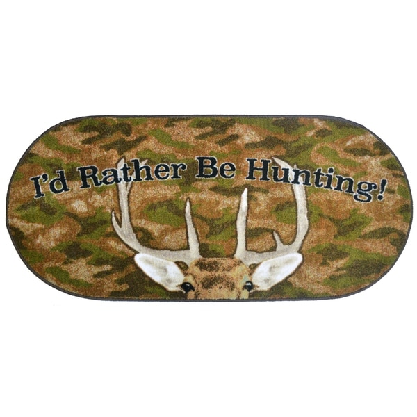 Cozy Cabin Rather Be Hunting Rubber Back Accent Rug 20"x44" Oval - 1'8" x 3'8"