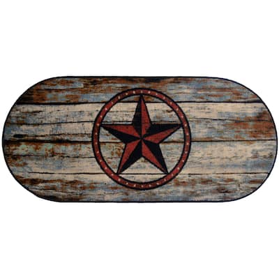 Cozy Cabin Barn Star Rubber Back Accent Rug 20"x44" Oval - 1'8" x 3'8"
