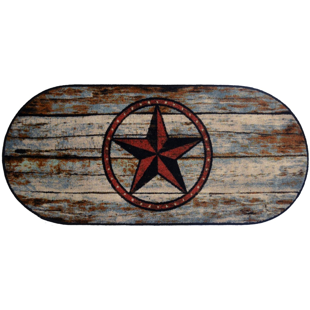 Cozy Cabin Barn Star Rubber Back Accent Rug 20"x44" Oval - 1'8" x 3'8"