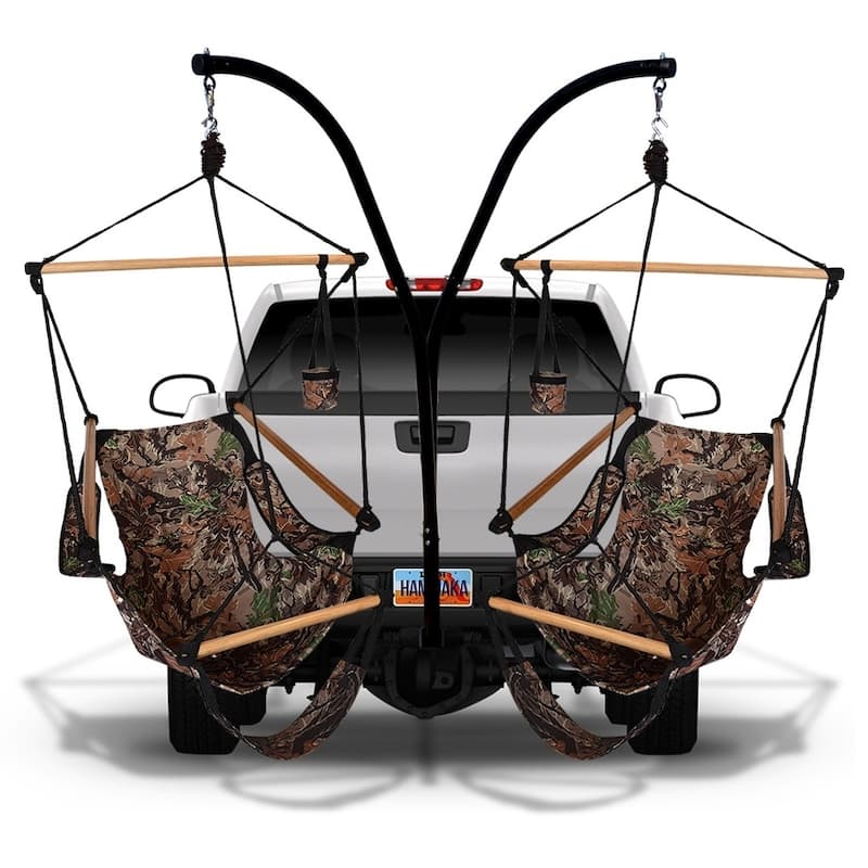 Hammaka Hammock Hitch Stand with Two Cradle Chairs and Parachute Hammock - Brown