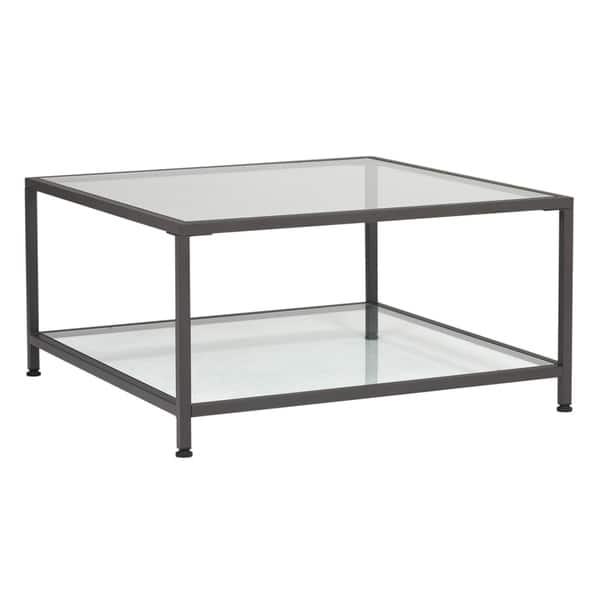 Porch Den Zenith 30 Inch Square Coffee Table Glass Pewter