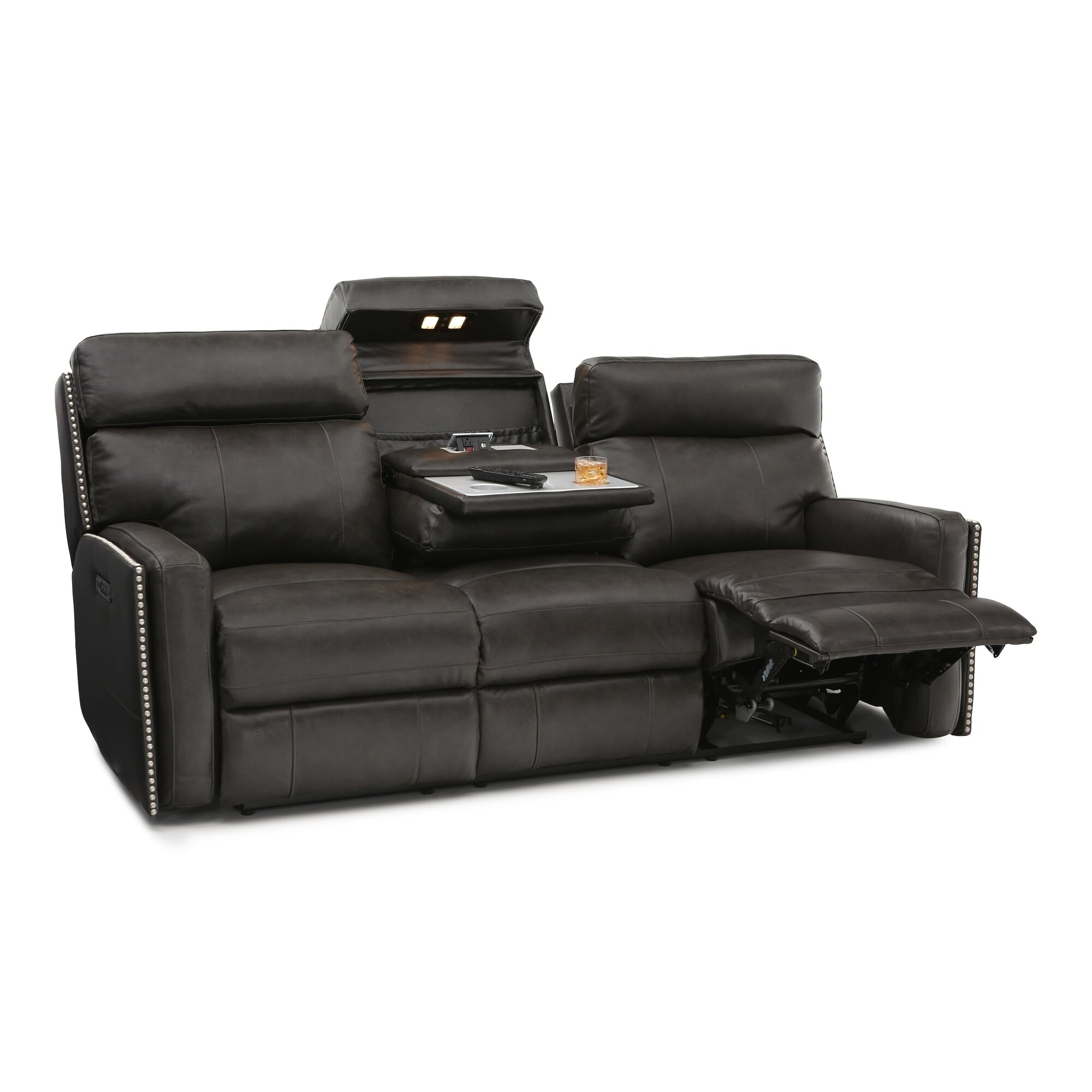 Seatcraft Lombardo Home Theater Seating Leather Sofa Recline Adjule Ed Headrests Lumbar Support Fold Down Table