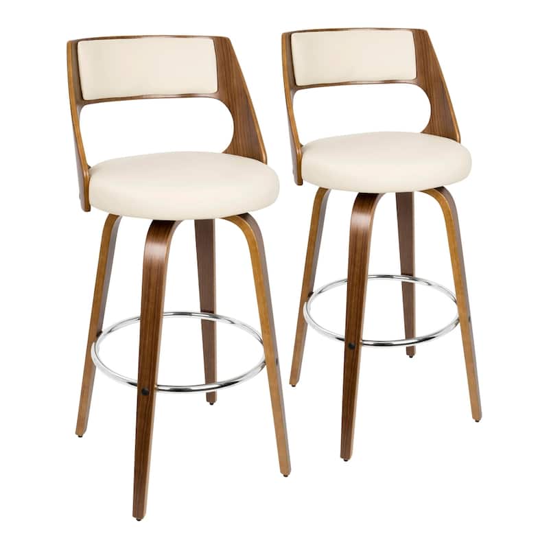 Carson Carrington Alingsas 30" Fixed-Height Bar Stool with Bent Wood Legs & Round Footrest (Set of 2) - Cream/Walnut
