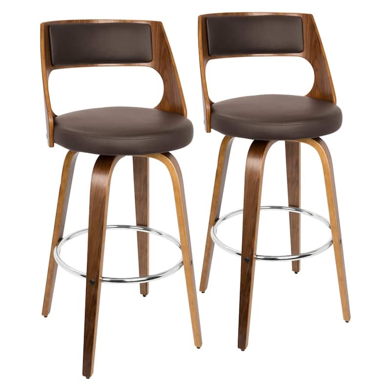 Carson Carrington Alingsas 30" Fixed-Height Bar Stool with Bent Wood Legs & Round Footrest (Set of 2) - Brown/Walnut