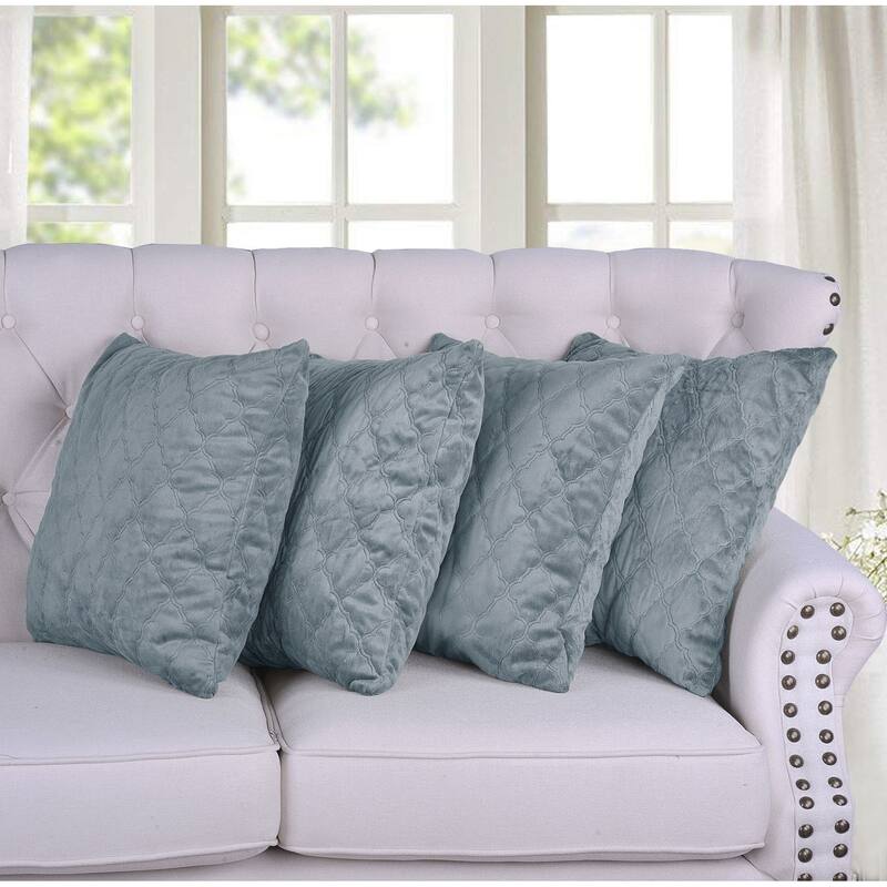 Quilted MicroMink 4-pc. Decorative Pillow Cover Set, NO INSERT - Ashley Blue