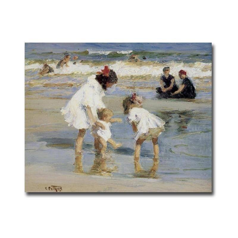 Children Playing at the Seashore by Edward Henry Potthast Gallery Wrapped Canvas Giclee Art (24 in x 30 in, Ready to Hang)