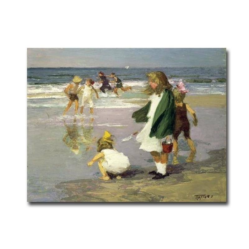 Play in the Surf by Edward Henry Potthast Gallery Wrapped Canvas Giclee Art (24 in x 32 in, Ready to Hang)
