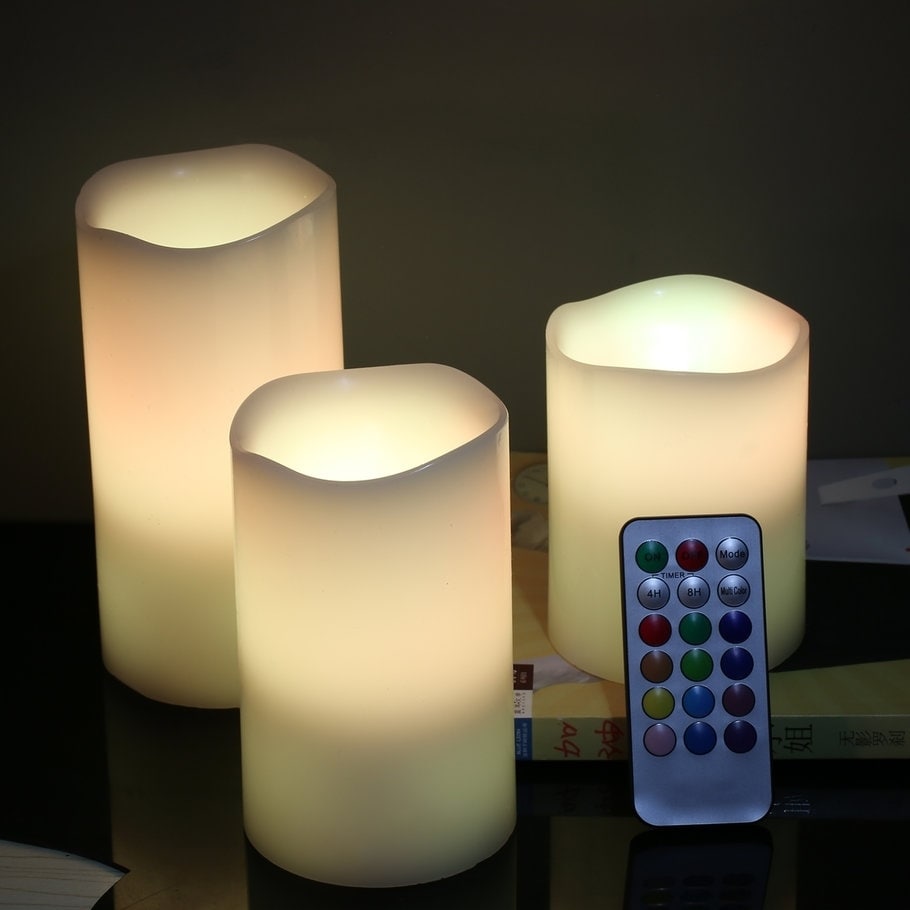 Multi colored flameless candles with remote on sale