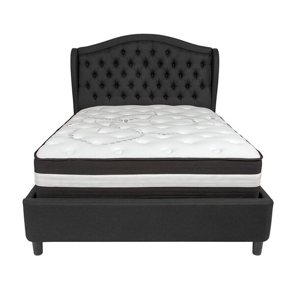 Offex Valencia Tufted Upholstered Full Size Platform Bed in Black Fabric with Pocket Spring Mattress
