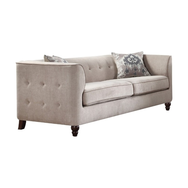 Vintage Style Fabric And Wood Sofa With 2 Pillows Gray