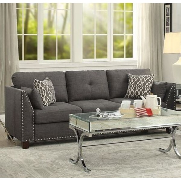 Transitional Style Wood And Linen Tufted Back Sofa With 4 Transitional Style Wood And Linen Tufted Back Sofa With 4 Pillows Gray Free Shipping Today 25477497