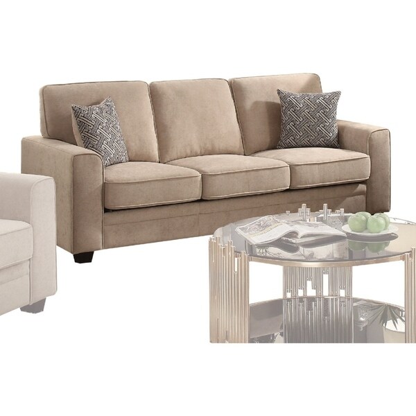 Transitional Style Wood and Fabric Sofa with 2 Pillows, Brown