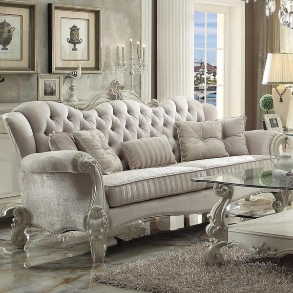 Vintage Velvet And Poly Resin On Tufted Sofa With 5 Pillows Vintage Velvet And Poly Resin On Tufted Sofa With 5 Pillows White Free Shipping Today 25477524