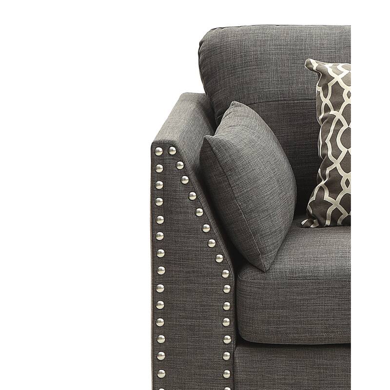 Transitional Style Wood and Linen Chair with 3 Pillows, Grey