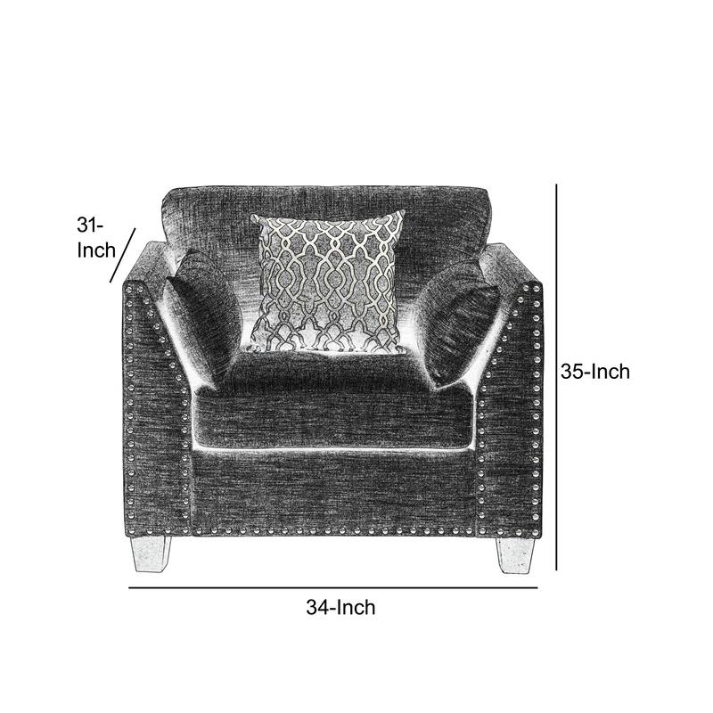 Transitional Style Wood and Linen Chair with 3 Pillows, Grey