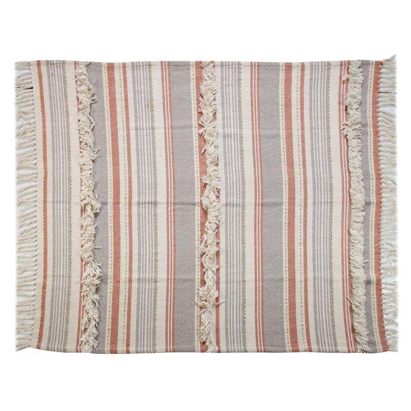 Sevita Fringed Terracotta Sunrise Standard Size Throw Blanket With Golden Accents