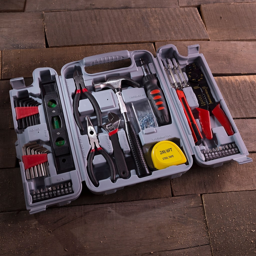 130-Piece Tool Set - Tool Kit with Hammer, Wrenches, Screwdriver, Pliers, and More - Hand Tools for Home by Stalwart (Gray)