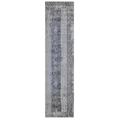 Handmade Distressed Silk Rug (India) - 2'6 x 10'