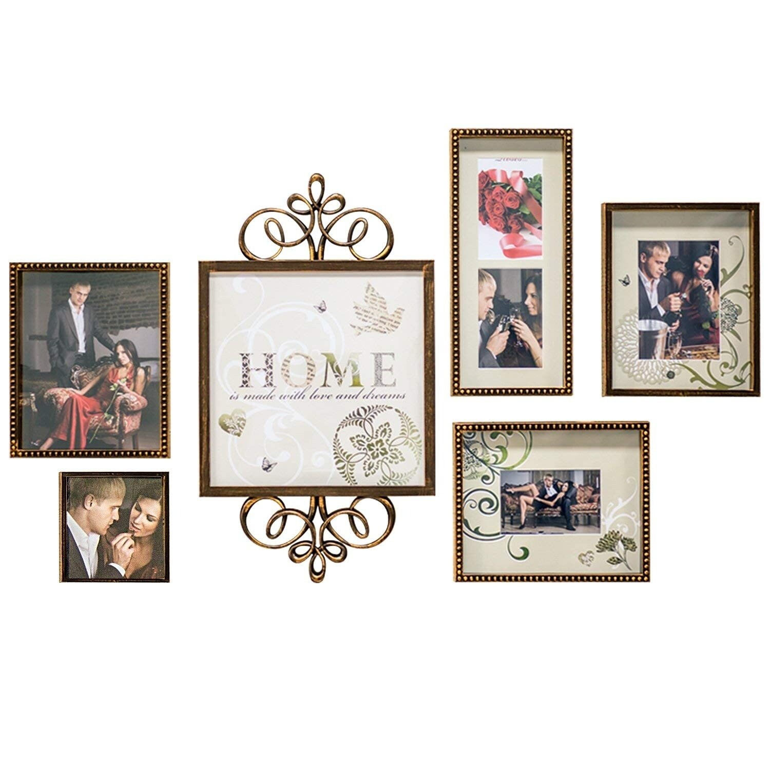 Jerry & Maggie - Luxury Typography Sets | Photo Frame | Wall Decor Bar - Wall Decor Combination - Gold Black PVC Picture Large Frame Selfie Gallery