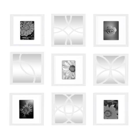 Jerry & Maggie - Total 9 Pieces Photo Frame & Wall Mirror - Wall Decor Combination - White PVC Picture Frame