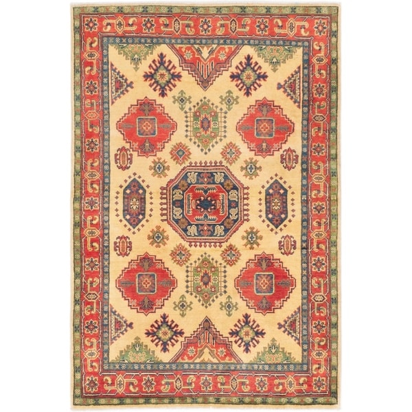 ECARPETGALLERY Hand-knotted Uzbek Gazni Ivory Wool Rug - 4'0 x 6'1
