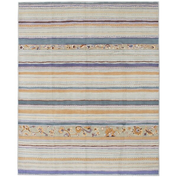 ECARPETGALLERY Hand-knotted Karma Khaki Wool Rug - 8'0 x 9'10