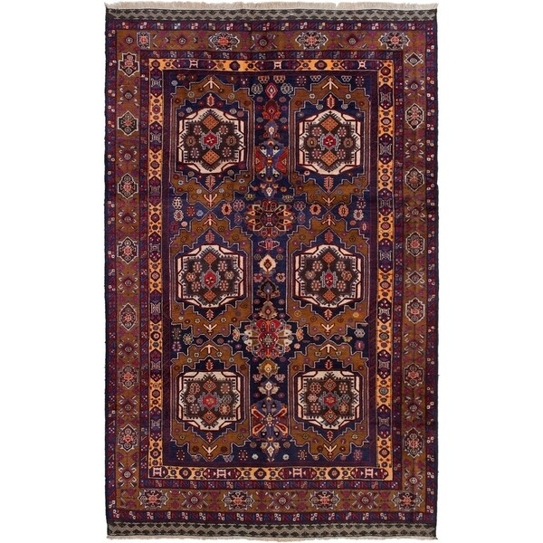 ECARPETGALLERY Hand-knotted Rizbaft Navy Blue Wool Rug - 6'0 x 9'4