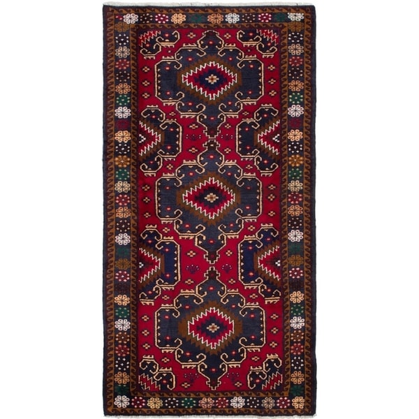 ECARPETGALLERY Hand-knotted Finest Rizbaft Red Wool Rug - 3'6 x 7'1