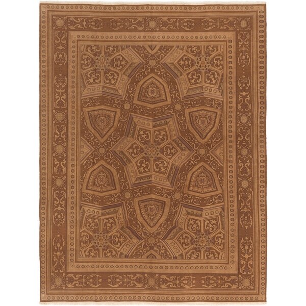 ECARPETGALLERY Flat-weave Dynasty Dark Brown Wool Sumak - 7'7 x 9'10