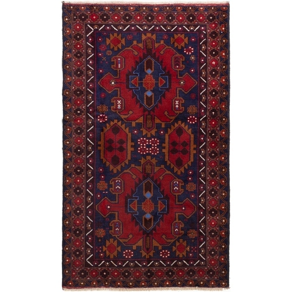 ECARPETGALLERY Hand-knotted Kazak Dark Navy, Red Wool Rug - 3'8 x 6'4