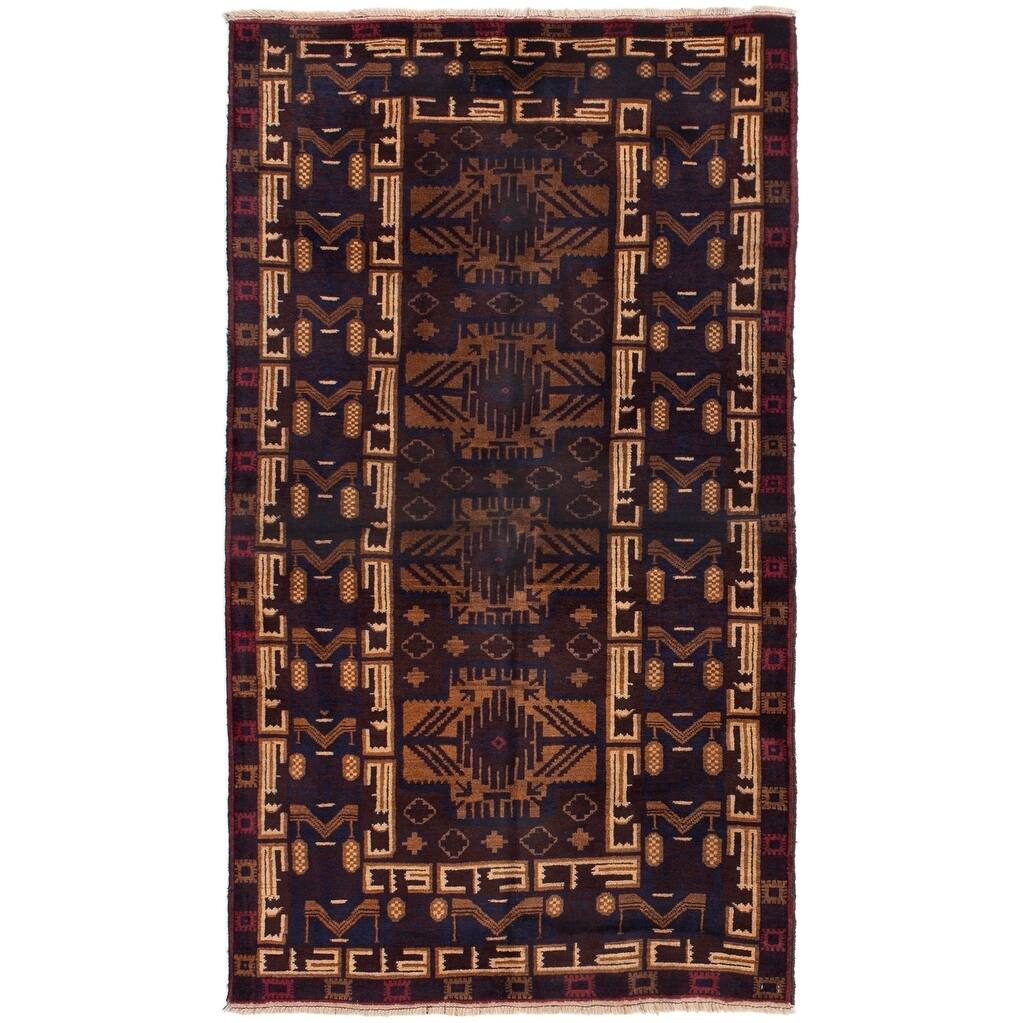 Hand-knotted Finest Rizbaft Brown Wool Rug - 3'6" x 6'5"/3'6 x 6'5
