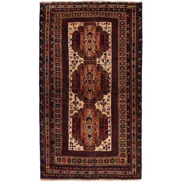 ECARPETGALLERY Hand-knotted Rizbaft Cream, Red Wool Rug - 3'7 x 6'6