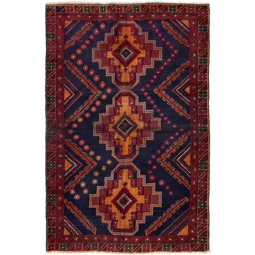 ECARPETGALLERY Hand-knotted Kazak Dark Navy Wool Rug - 3'10 x 5'10